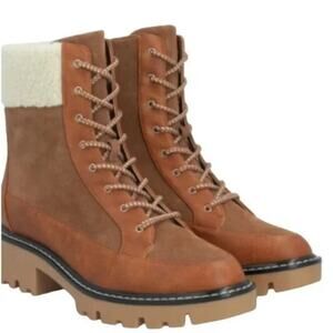 Violet & Red Alexa Womens Brown Suede Shearling Side Zip Combat Boots Size 8.5 M